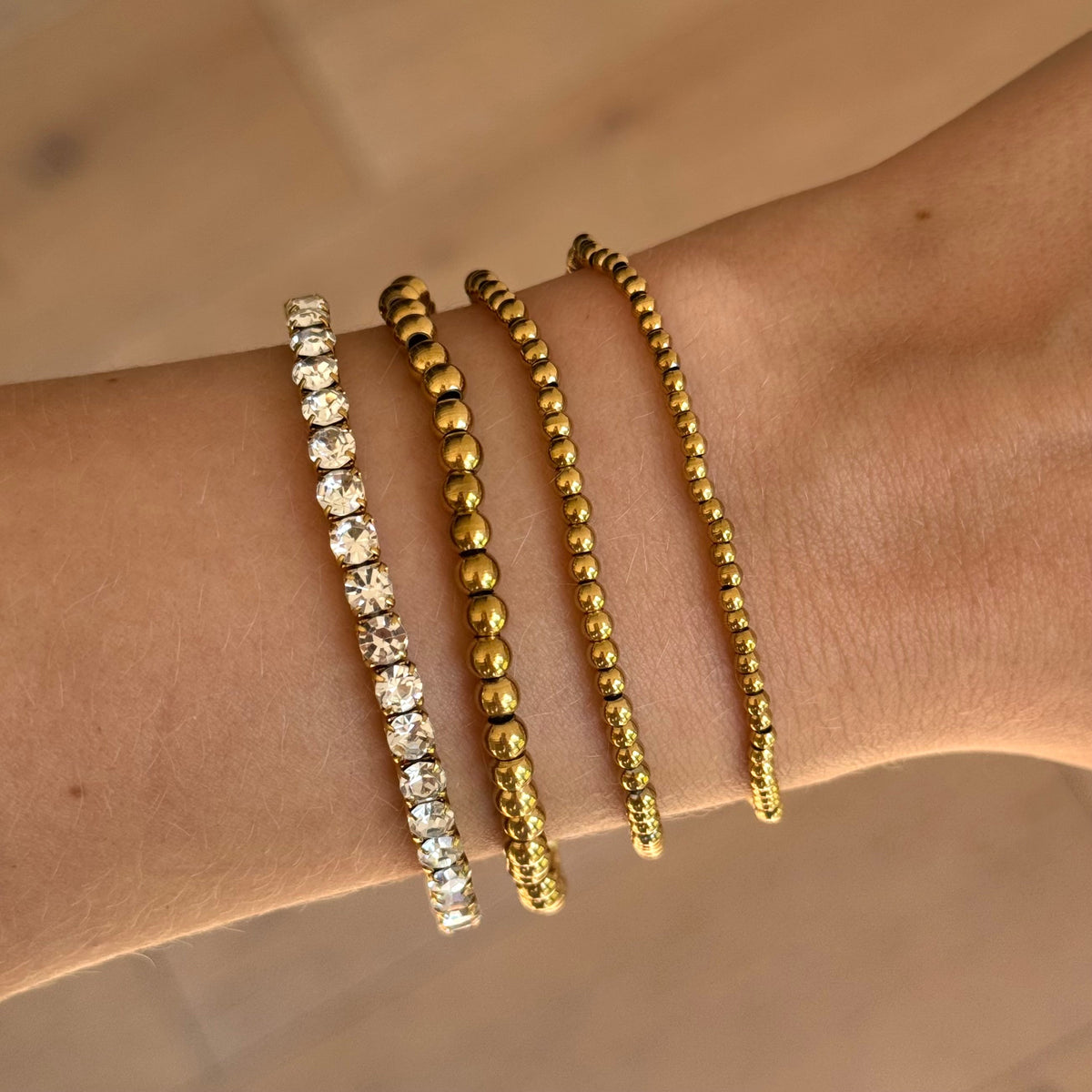 Icy Golden Beaded Bracelet 4 Piece Set