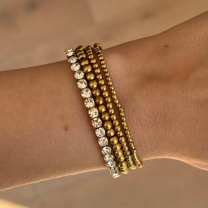 Icy Golden Beaded Bracelet 4 Piece Set