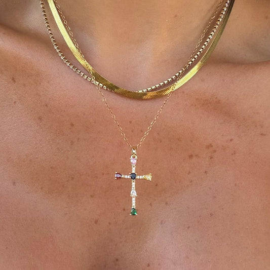 Rainbow Blessings Cross Necklace