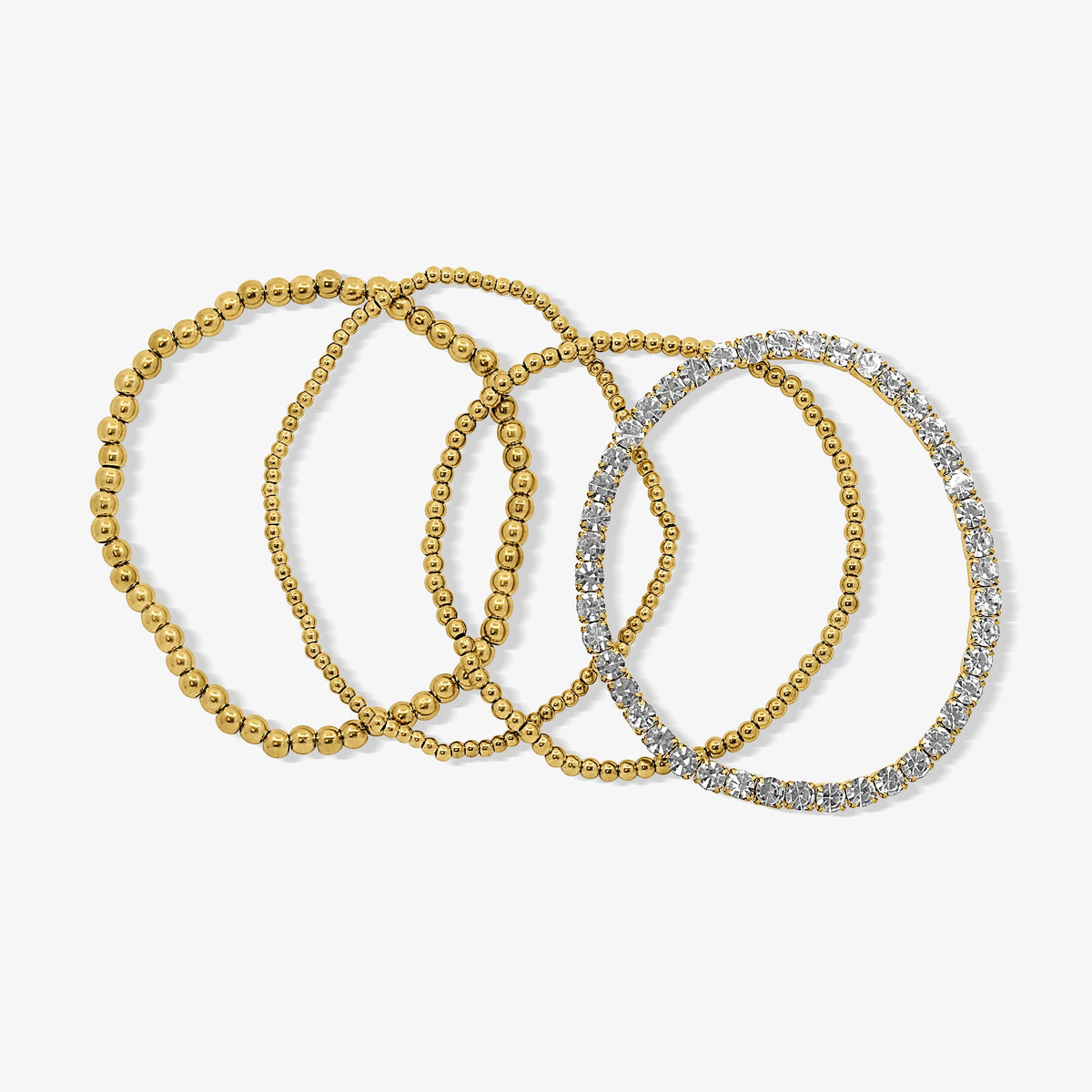 Icy Golden Beaded Bracelet 4 Piece Set