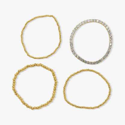 Icy Golden Beaded Bracelet 4 Piece Set